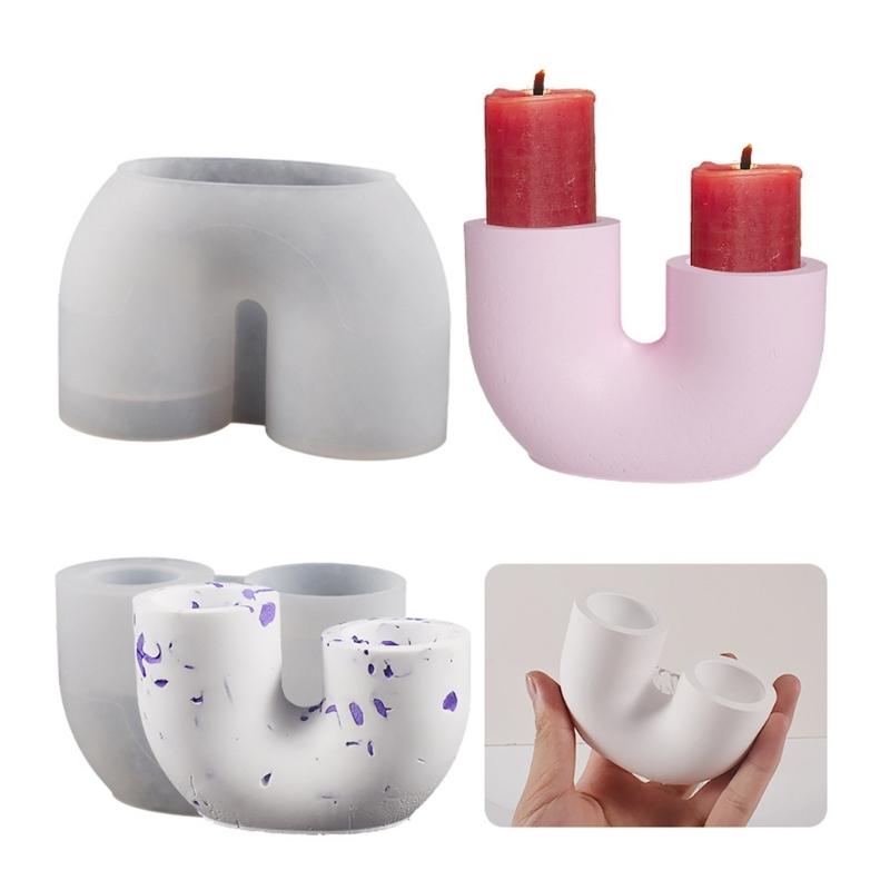 U-shaped Candle Holder Silicone Mold Aromatherapy Candlestick Gypsum Molds Desktop Home Decoration Resin Mould