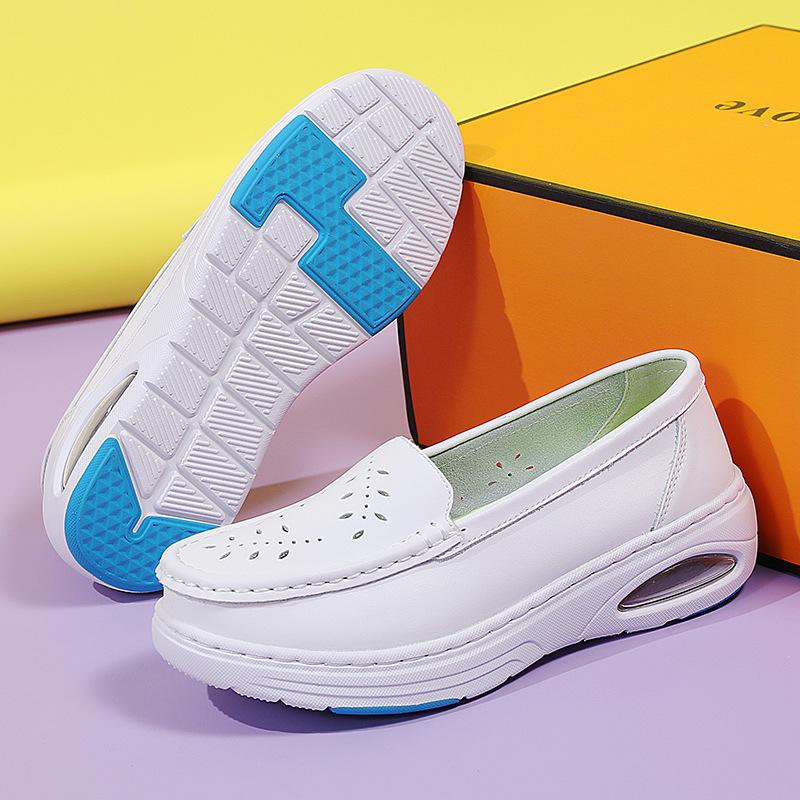 Nurse Shoes Genuine Leather Women's Air Cushion Soft Bottom Hollow Breathable Summer One-step Non-slip Work Shoes