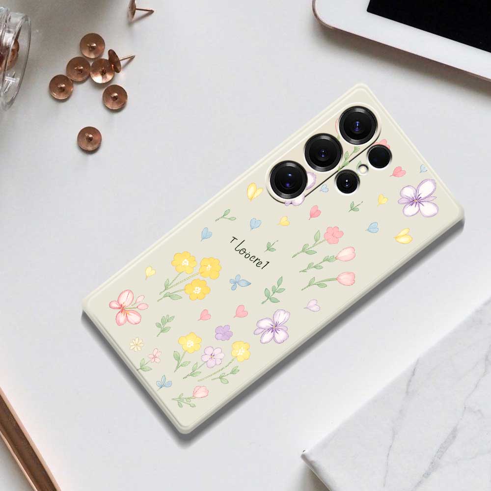 For Samsung Galaxy S25 Ultra Case Small Flowers Pattern Printing Straight Edge TPU Phone Back Cover
