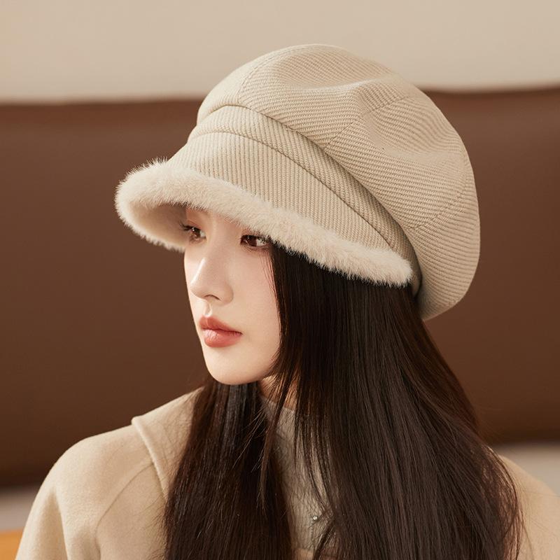 Plush Warm Plush Beret Women's New Autumn and Winter Octagonal Hat Thickened Fashion Women's Hat Bucket Hat