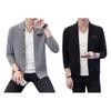 Men Knitted Cardigan Coat Single-breasted Long Sleeve Solid Color Slim Fit Elastic Thick Warm Stand Collar Badge Decor Casual Mid