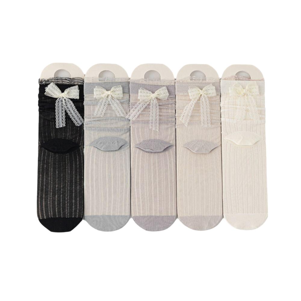 3Pairs Breathable Mid Tube Socks Ruffle Sweet Socks Women Fashion Mesh Bowknot Socks  Lady