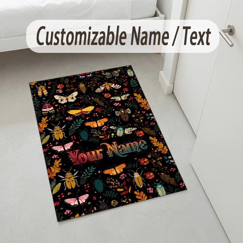 Floral Garden Theme Crystal Velvet Rug Personalized Custom Name Text Soft Floor Mat Home Decor