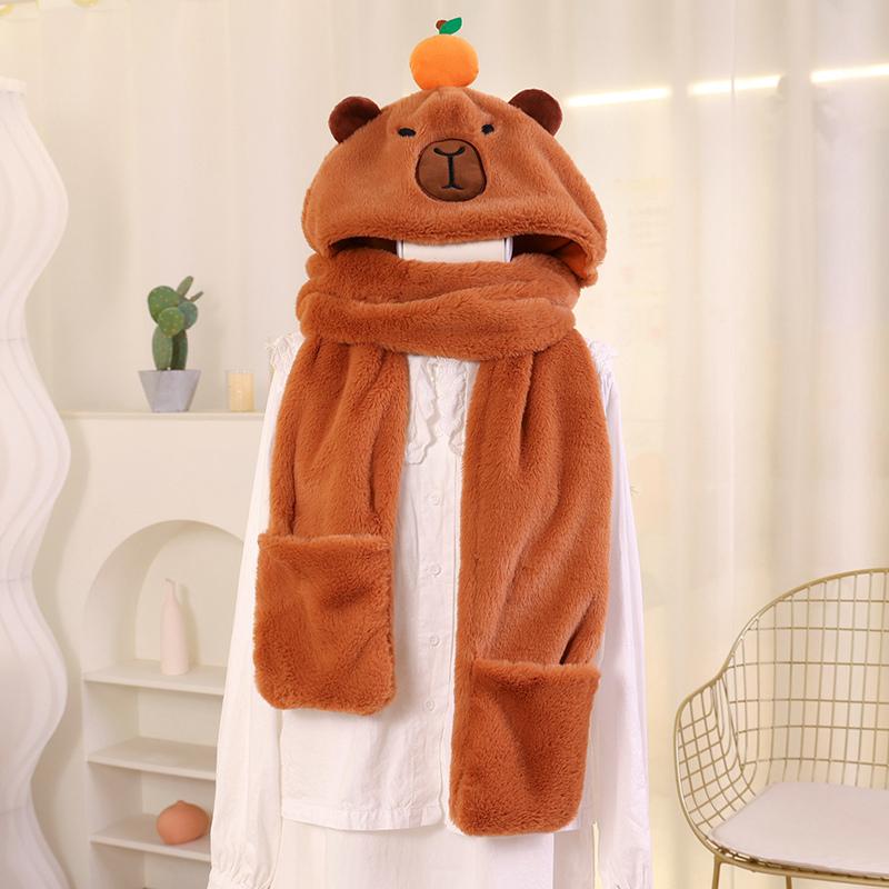High Quality Capybara Plush Hat Scarf Gloves 3-in-1 Elk Creative Cartoon Super Soft Warm Christmas Gift For Boys And Girls