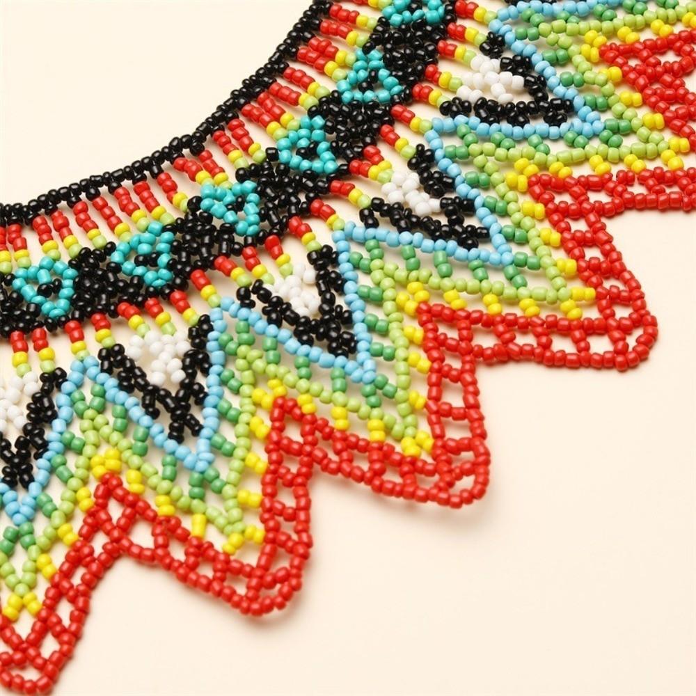 Ethnic Style Bead Chunky Necklace Bohemian Mesh Bib Collar Woven Choker Necklace Women Jewelry