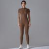 Womens High-Elastic Zipper Front Tight Fit Long Sleeve Jumpsuit Yoga Running Gym Workout