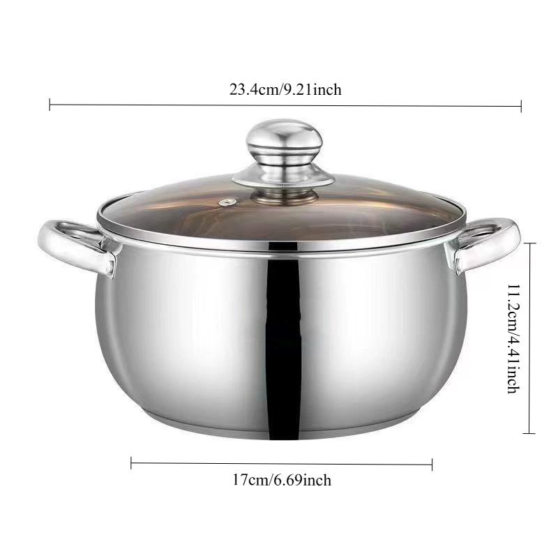 Stainless Steel Stock Pot with Glass Lid 5L Gas Stove Induction Dishwasher Safe Use Heatproof Handles Prevents Spills
