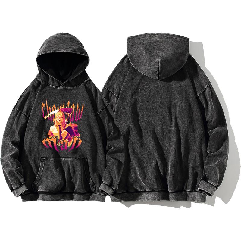 

Аниме Человек-бензопила Пауэр Принтованное Худи Мужское Женское Винтажные Хлопковые Толстовки Повседневная Свободная Толстовка Харадзюку Мужская Манга Уличная Одежда M