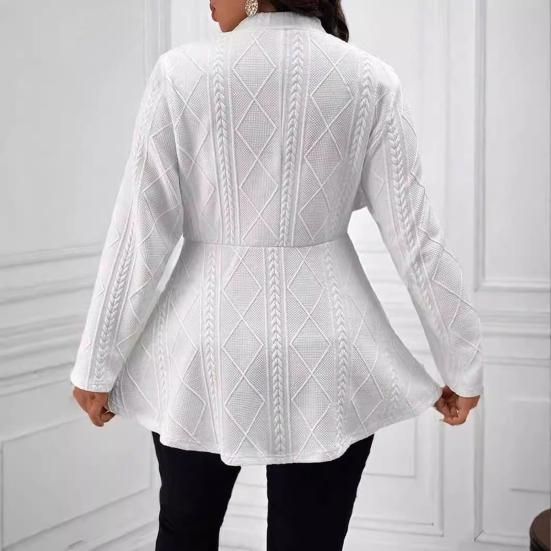 Fall Winter Lady Suit Coat Single Button Textured Jaquard Solid Color Mid Length Deep V Neck Long Sleeves Formal Business Style Lady Commuting Jacket