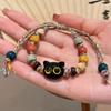 Chic Ceramic Cat Charm Bracelet With Colorful Woven Cord  Gothic-Inspired Accessory For Fashionable Jewelry