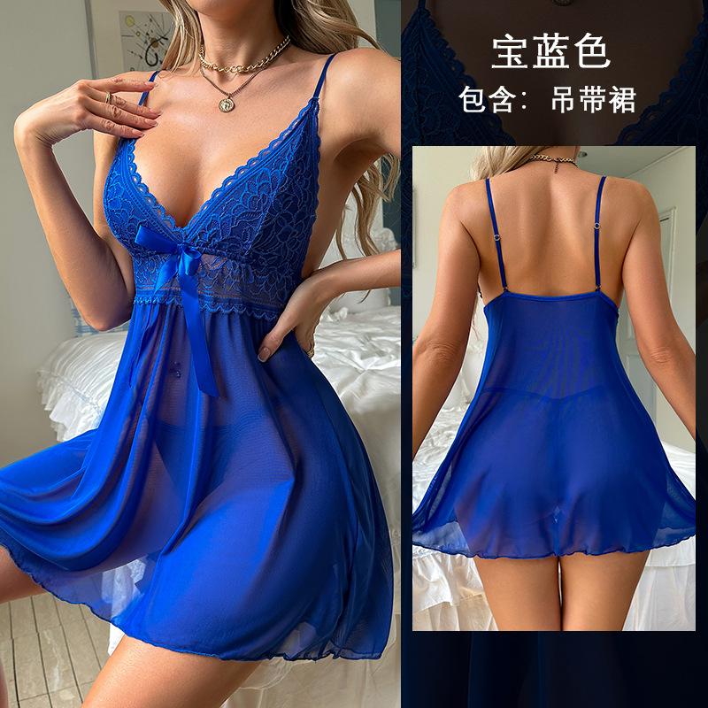 Sexy Netz-Durchsichtige Spitze Pyjamas Mehrfarbige Optionen Cami Nachthemd Damen Bequeme Loungewear 716 Atmungsaktiv Flirty Nachtwäsche Ideal für Warmes Wetter