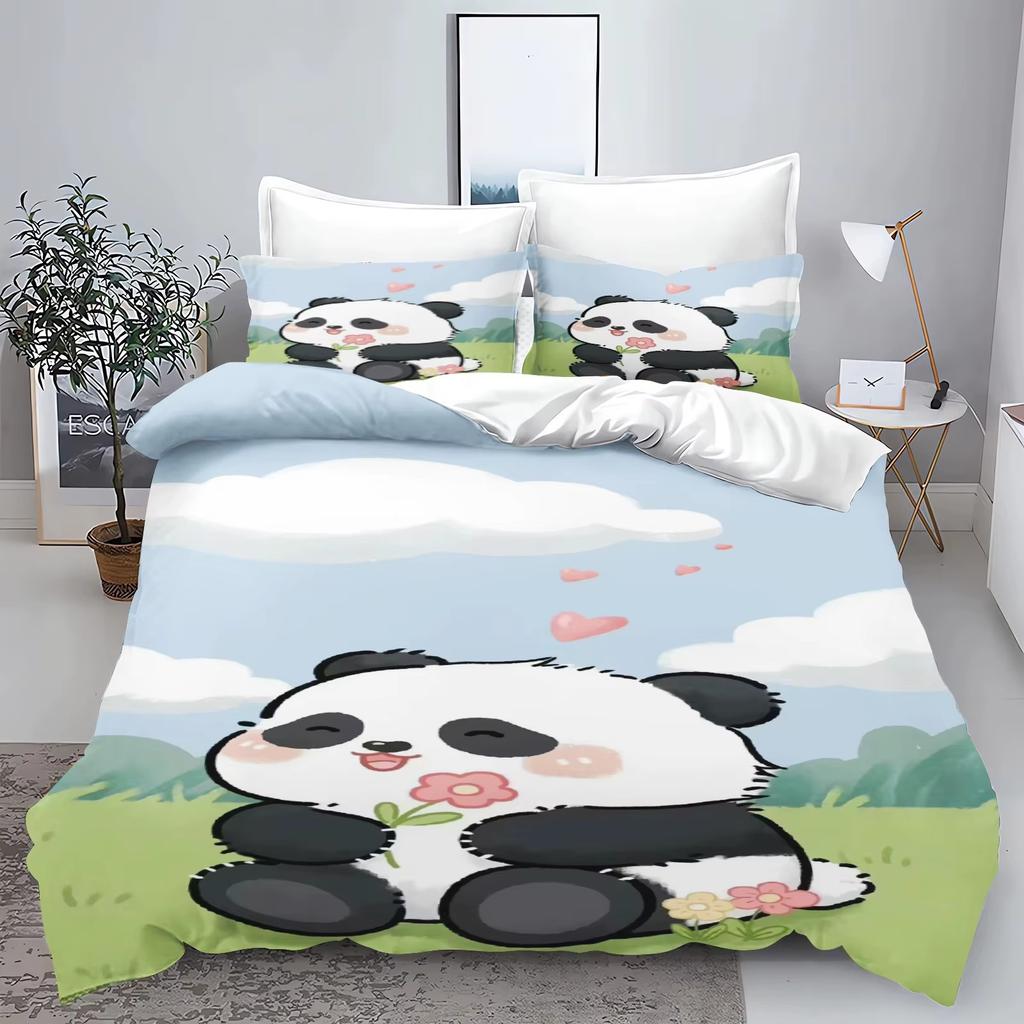 Cute Cartoon Panda 3D Printed Bedding Set Children'S Duvet Cover Pillow Case Set Anime  Polyester Home Decoration