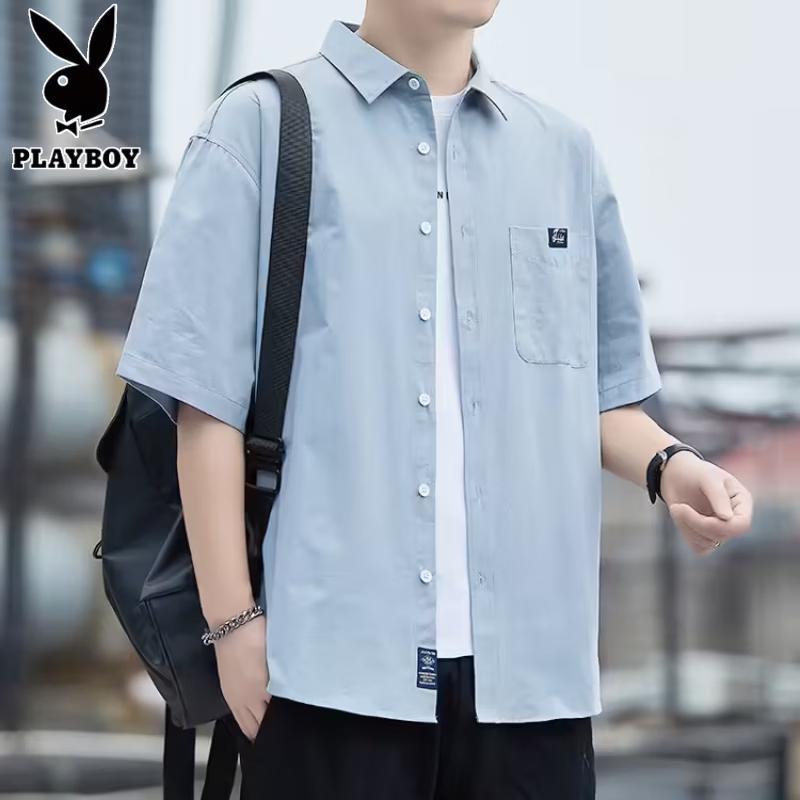 PLAYBOY Men's Pure Cotton Short Sleeve Shirt