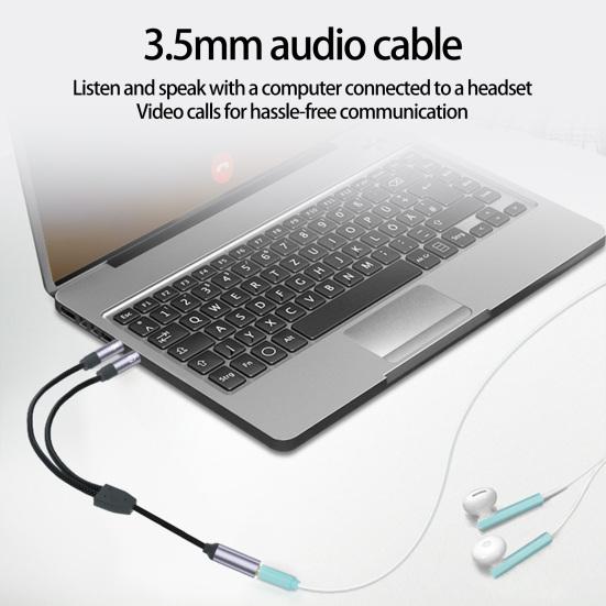 Headphone Splitter 2 in 1 High Fidelity Lossless Nylon-Braided Dual 3.5mm Male Microphone Audio to 3.5mm Female Adapter Cable Computer Accessories