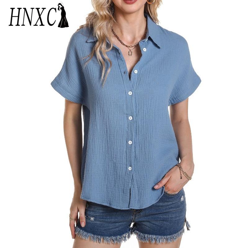 

HNXC Женские модные повседневные однотонные блузки и рубашки с принтом, с коротким рукавом и воротником поло XXL небесно-голубой