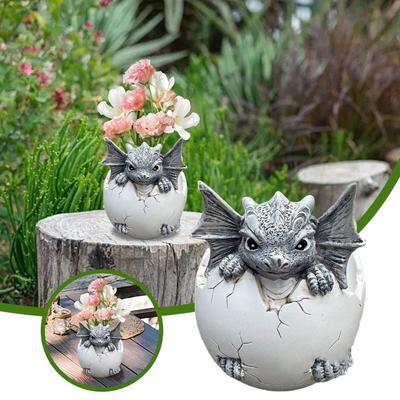 Adorable Baby Dragon Egg Figurine Hand-Painted Resin Statue for Home Decor, Garden Ornament, Gift Idea, 6 Inches