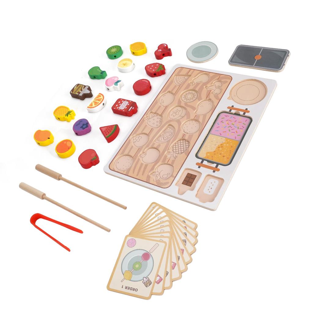 Wooden Fruit Bead Skewer Toys Simulation Wooden Pretend Fruit Educational Toys for Children