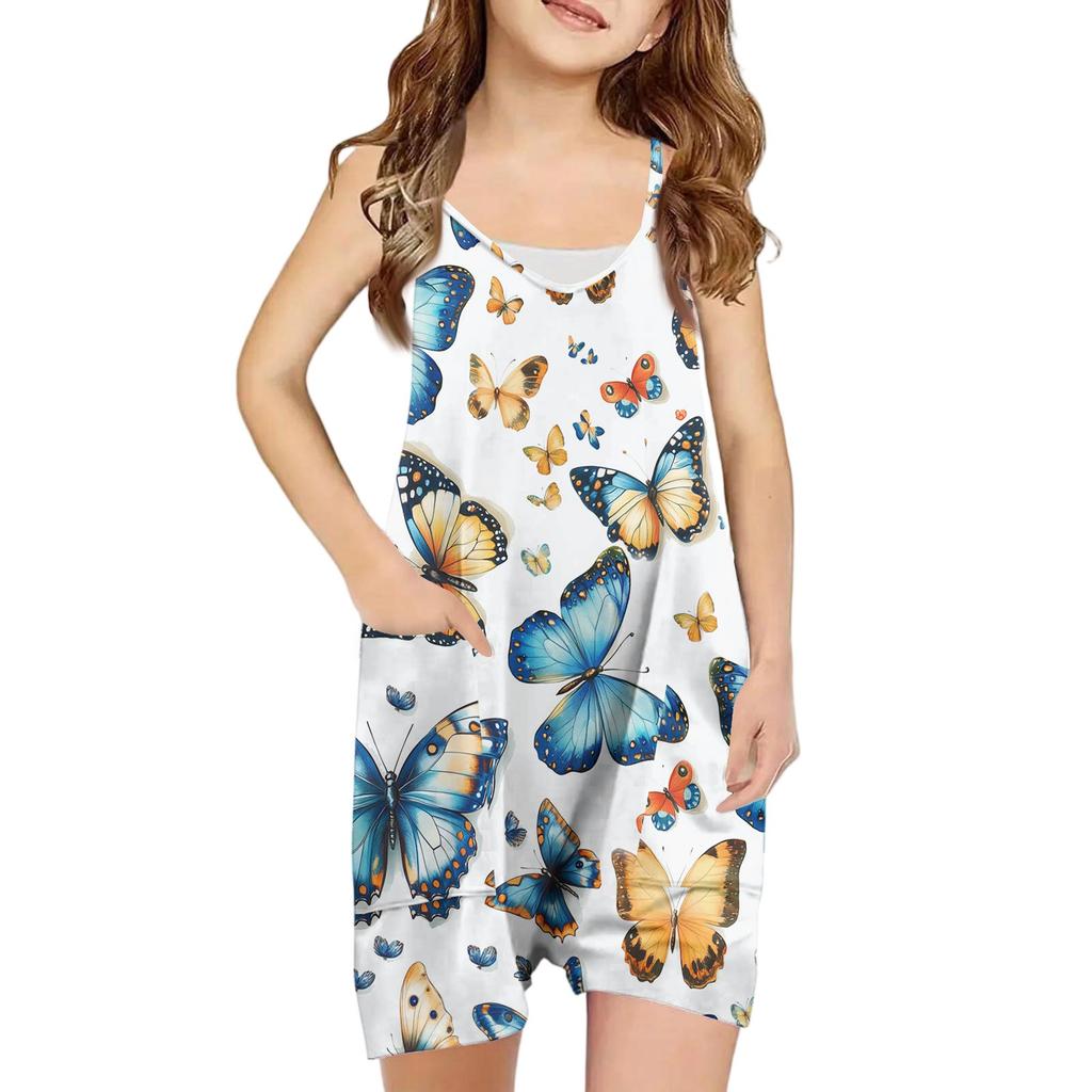 Girls' Sleeveless Romper - Casual Spaghetti Strap Jumpsuit With Pockets