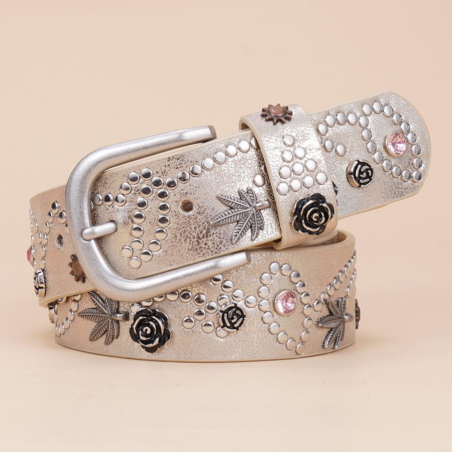 Belt Women's Fashion Metal Rivet Inlaid Retro Style Casual Simple Daily Versatile Wide Belt Decorative Jeans Pants Belt