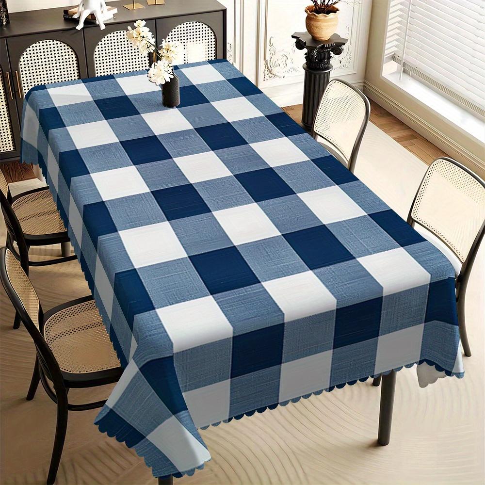 Klassiek Blauw en Wit Ruitjes Tafelkleed, Buffalo Plaid Print met Golvende Rand, Vlekbestendig voor Eetkamer & Boerderij 140x140cm