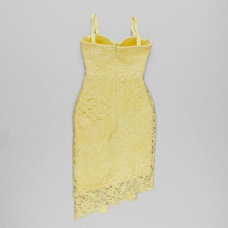 European & American Sexy Spaghetti Strap Lace Trim Irregular Midi Party Dress