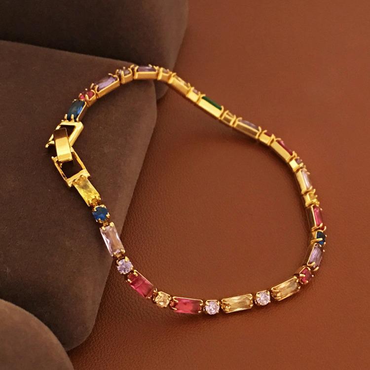 Koreanisches buntes Zirkon-Kontrastarmband: Retro-Design, trendiger Modeschmuck im Ins-Stil 1147