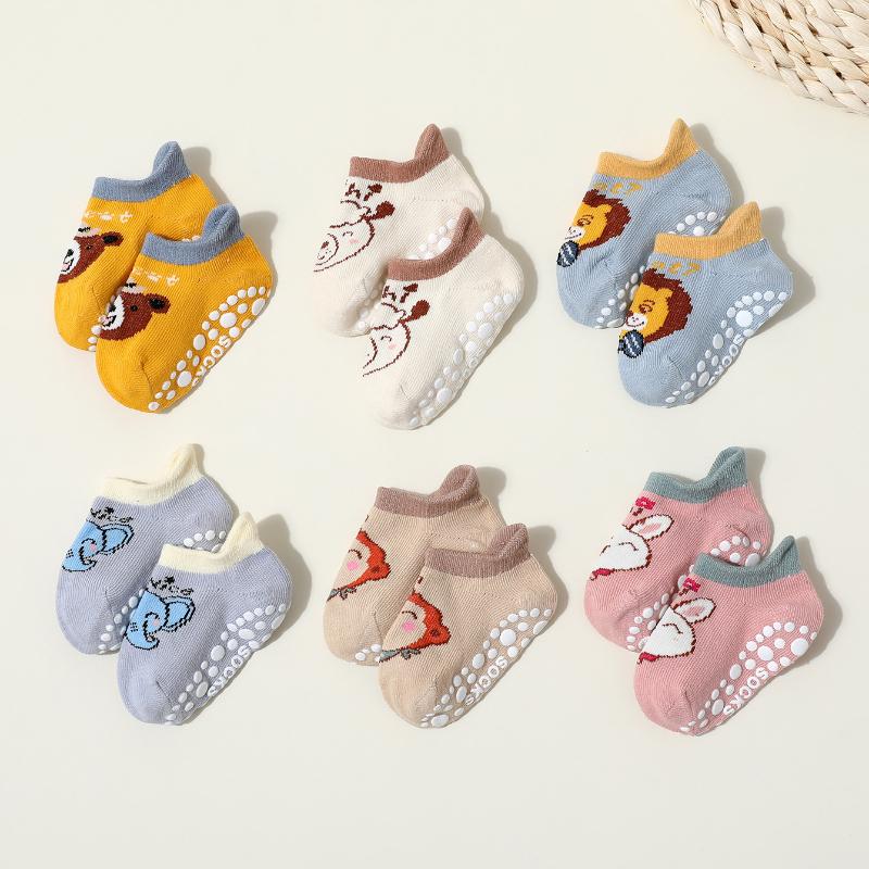 

5/6 Pairs Baby Non Slip Floor Sock 5colored Of Bear Print Infant Girl Cotton Socks Solid Autumn Anti Slip Children s Knee Sock M (1-3 years old)