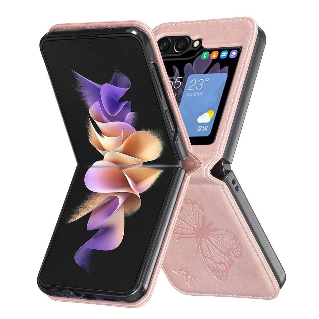 For Samsung Galaxy Z Flip7 FE 5G/Z Flip6 5G/Z Flip5 5G Case Butterfly Pattern PU Leather+PC Anti-Scratch Phone Cover