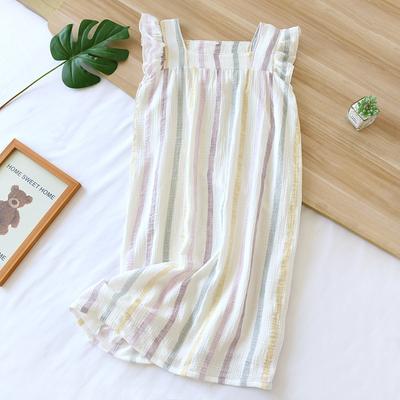 2026 Summer New Women's Sleeping Skirt 100% Cotton Crepe Sling Skirt Soft and Comfortable Sleeveless Tank Top Home Dress Ladies