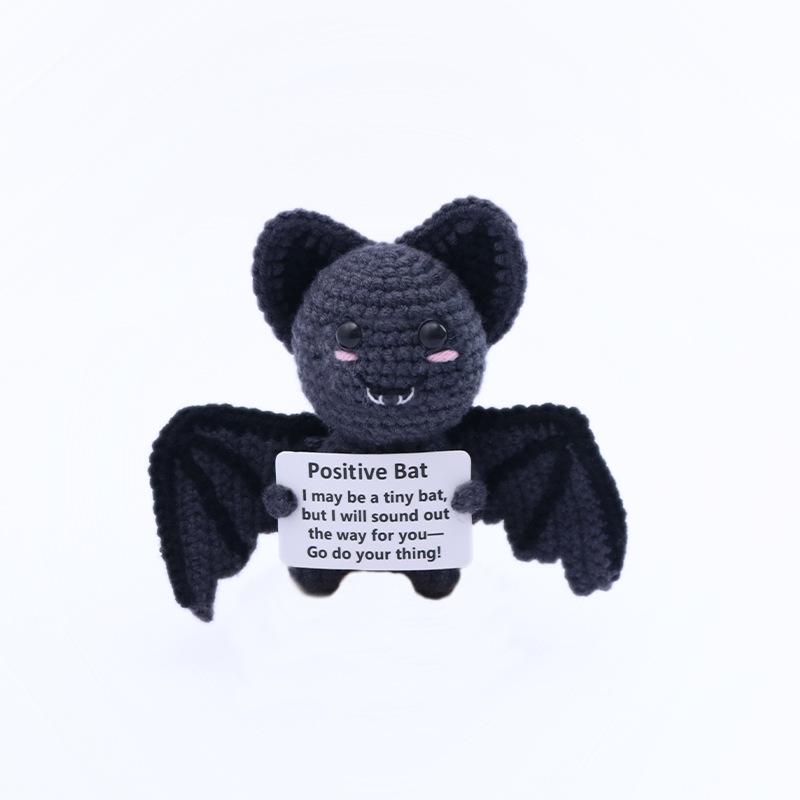 Handmade Halloween Skeleton Crochet with Positive Card Home Halloween Decoration Funny Knitted Death Skull Doll Ornament Decor