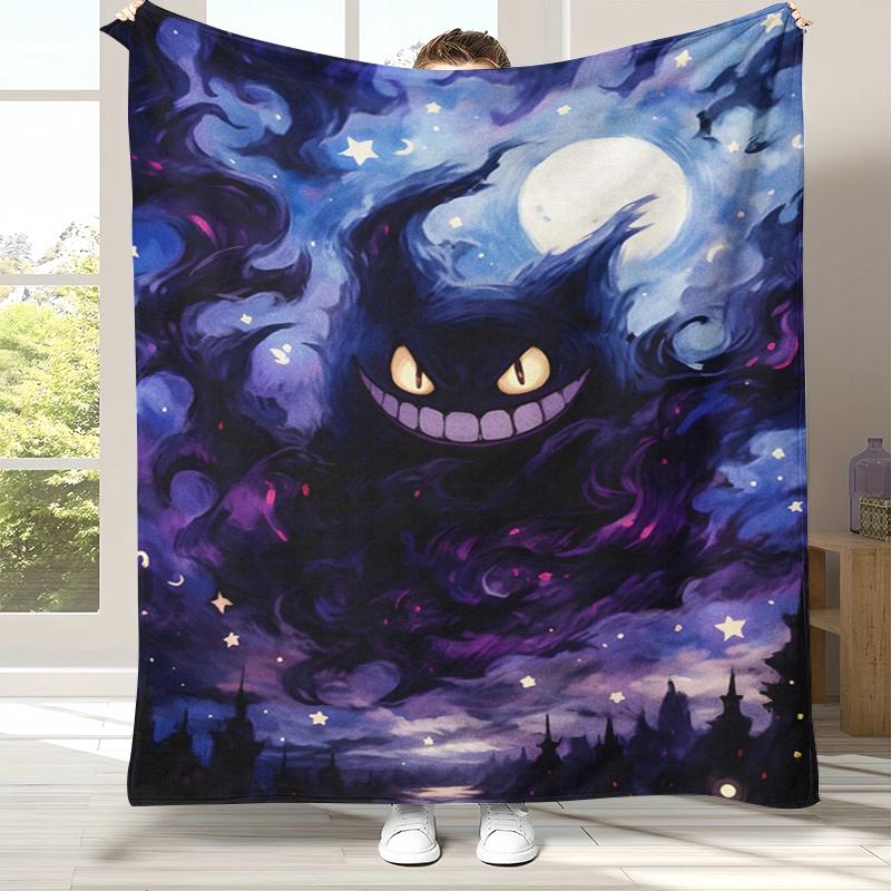 Gengar Pokemon Cartoon Ectoplasma Flannel Blanket,Ultra Soft Warm Plush Throw for Home Bedroom Bed Sofa Cover Picnic Gift