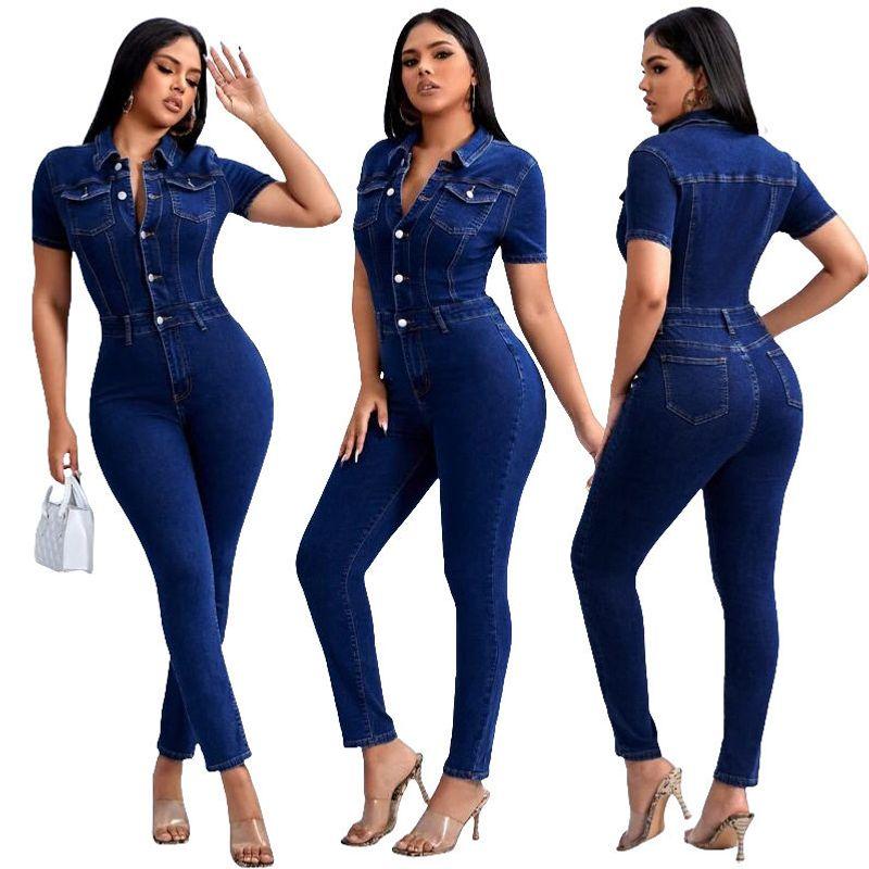 3552 New Arrival Amazon European and American Sexy Silm Fashion Tight Denim Jumpsuit Women Denim