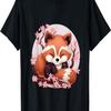 Otaku Anime Red Panda Eat Ramen Noodles Cherry Blossom T-Shirt(37)