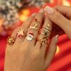 SHIXIN 8pcs Cute Christmas Tree Snowman Elk Rings Set Women Creative Rhinestone Gold Color Finger Rings Jewelry Gift Accessories