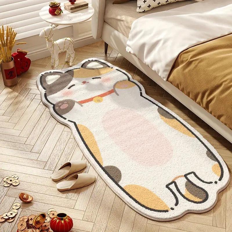 Cartoon Acrylic Fluffy Cute Cat Bedside Blanket Bedroom Rug Absorbent Non-slip Floor Mat Cool-resistant Slip-resistant
