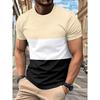 Men'S Autumn Sports Fitness Leisure Stand Up Collar Elastic Color Blocked Round Collar Short Sleeve T-Shirt