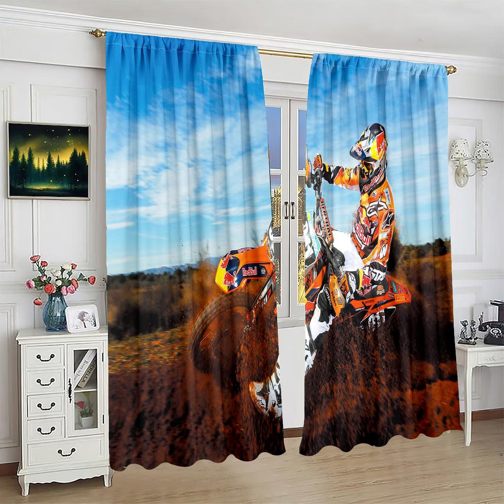 Off-road Motorcycle Pattern Printed Curtains, Christmas Decorations, Bedroom and Living Room, Home Decoration, Room Decoration