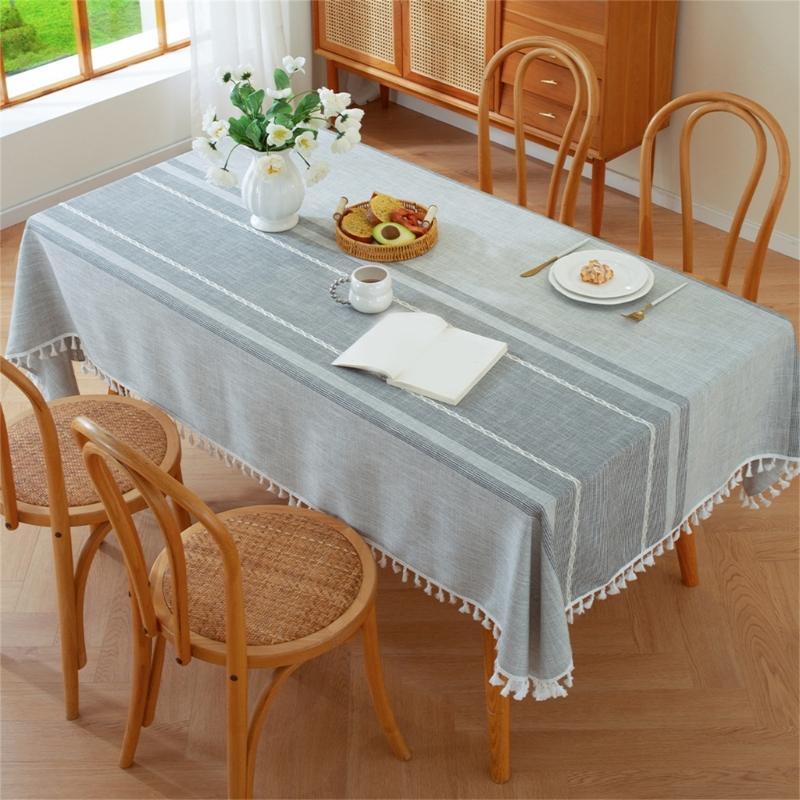 Table Runner With Fringe Long Natural Tassels Table Cover Washable Poly Cotton Tablecloth For Family Gatherings