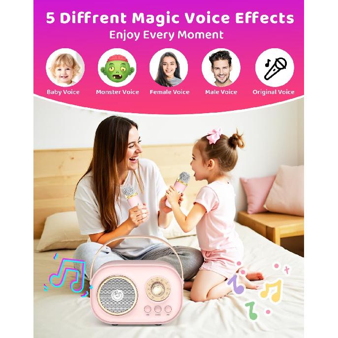 Mini Karaoke Machine with 2 Wireless Microphones,Portable Bluetooth Karaoke Machine for Kids Toys Gifts Boys Girls 3 4 5 6 7 8 9 10 11 12+ Years Old