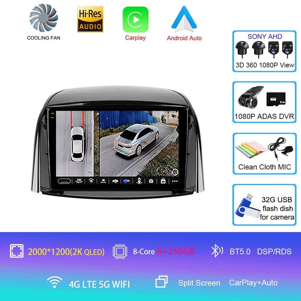 Car Radio Android 14 Carplay For Renault Koleos 2008 - 2016 Navigation Multimedia Player Stereo WiFi+4G Video Auto DVD 360Camera