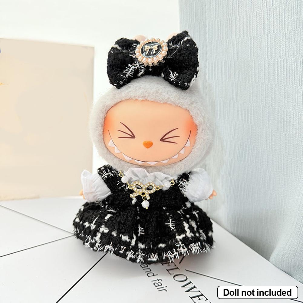 Luxurious Dress Set for 17cm Labubu Dolls with Gold Thread Embellished Mini Dress and Pearl Accessories Dolls' Elegant Outfits