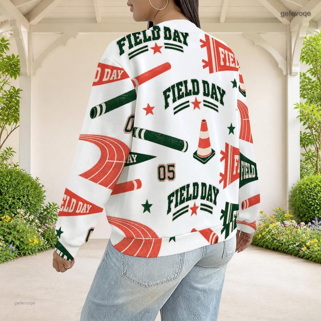 Women Plus Size White Rose Printed Baseball Collar Long Sleeve Jacket With Pockets