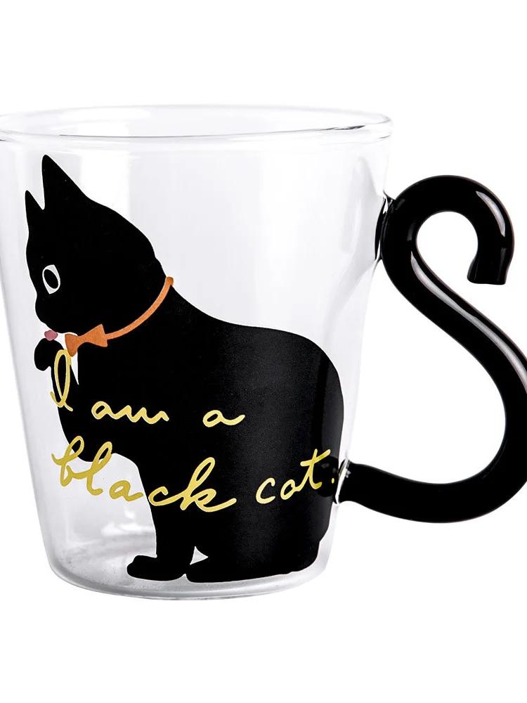 

Стаканы для кофе, молока, чая, кружка, термостойкое стекло, стакан для воды, мультяшный, красное вино, пиво, шампанское, креативный милый кот 201-300ml