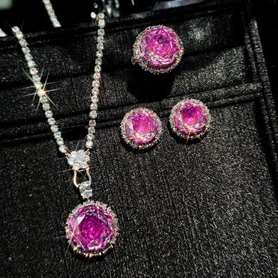 New Rose Cut Aaa Zircon Crystal Pendant Necklaces Stud Earrings Rings For Women Fashion Luxury Wedding Anniversary Jewelry Sets