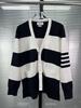 New TB Knitted Striped Four-bar Men's and Women's Casual V-neck High-end Versatile Cardigan Jacket