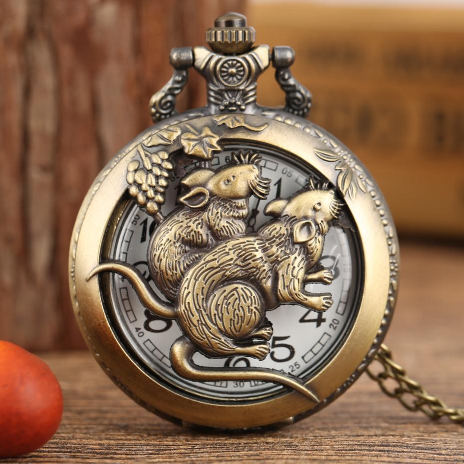 Vintage Chinese Zodiac Quartz Pocket Watch Necklace Pendant Gift Collectible Gifts for Men Women