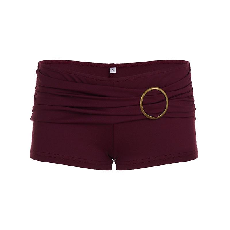 

European & American Hot Girl Pleated Slim-Fit Low-Rise Shorts with Metal Buckle M