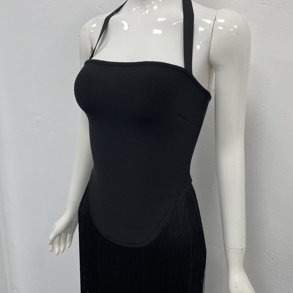 European & American Tassel Halterneck Bodycon Bandage Dress