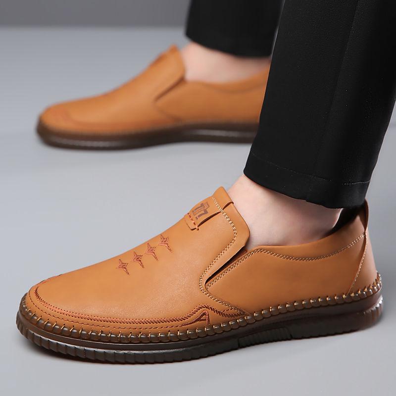 Lässige Slipper aus Leder für Herren: Atmungsaktive, rutschfeste, weiche Sohle für breite Füße – ideal für Frühling und Sommer