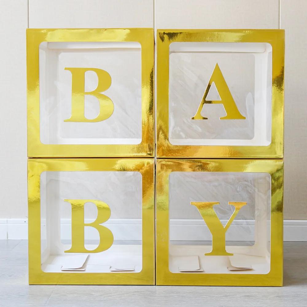 4PCS Transparent Balloon Box Birthday Surprise Box Proposal Advertisement Party Layout Cyber Red BABY Letter LOVE Box